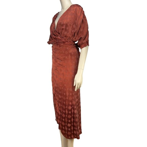 Revolve CALLAHAN Sami Convertible* Draped Rust Satin Tie‎ Waist Midi Dress sz XS - Picture 12 of 15